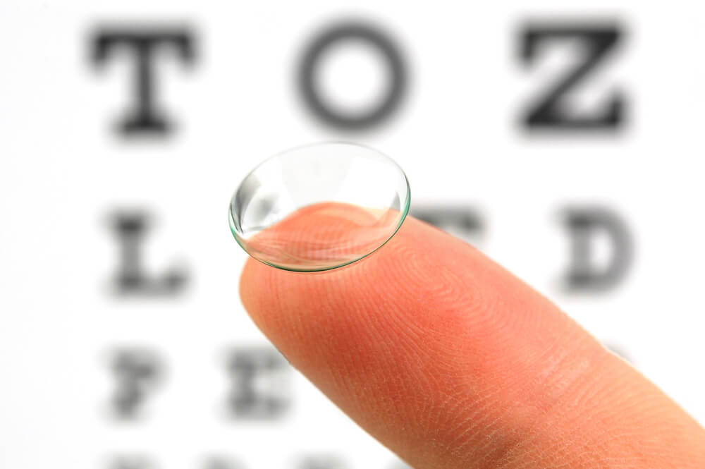 contact lense with eye exam behind it