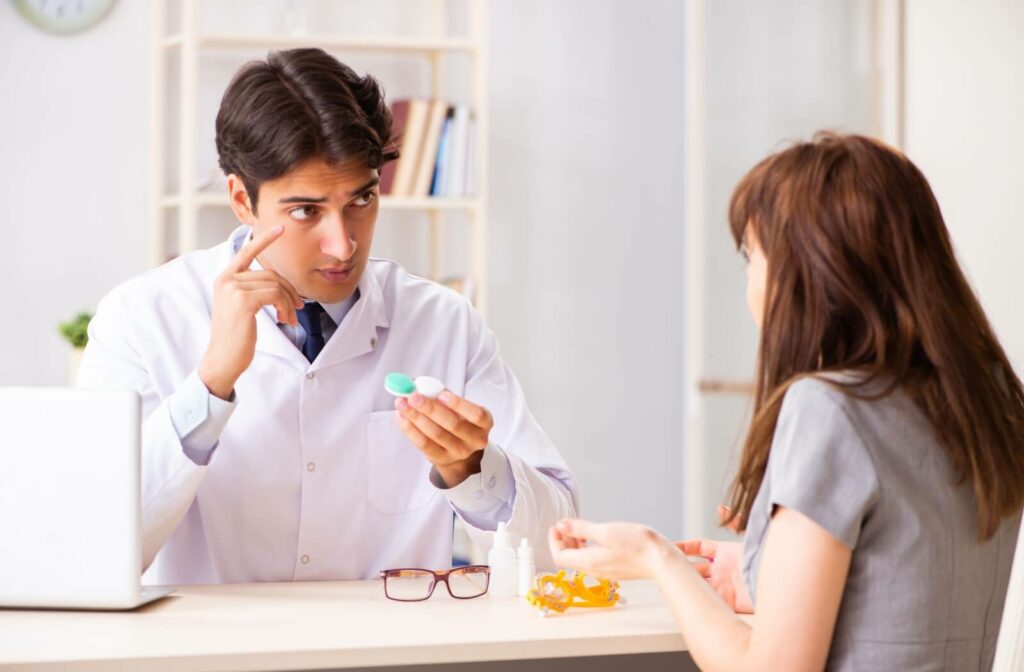 Doctor explaining contact lens