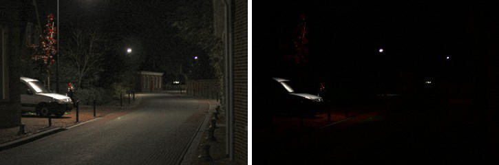 Regular night vision compared to Night blindness